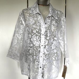 Notations Semi-sheer Flower Blouse NWT